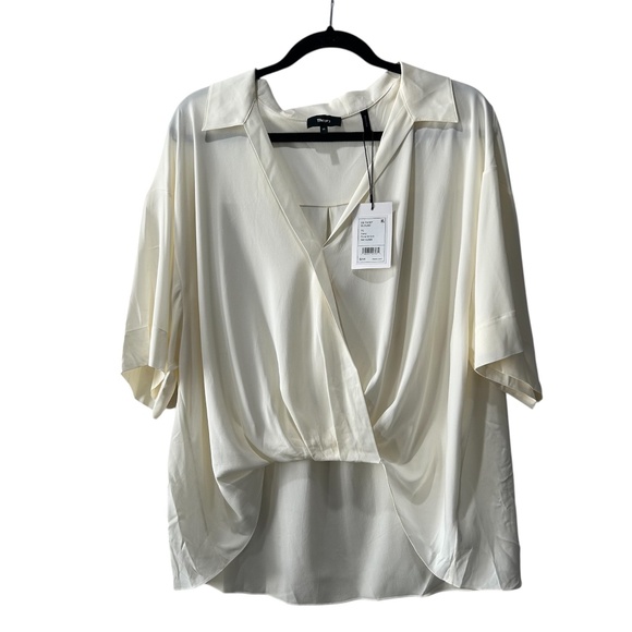 Theory NWT Twist Blouse In Stretch Silk Cream Short Sleeve Size XL M010256 - Picture 3 of 10